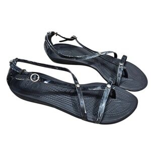 Crocs Women's Strappy Black Marbled Thong Sandals Size 7‎ Adjustable Ankle Strap